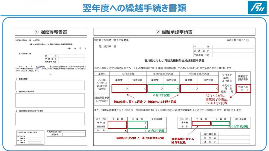 翌年度繰越手続き書類